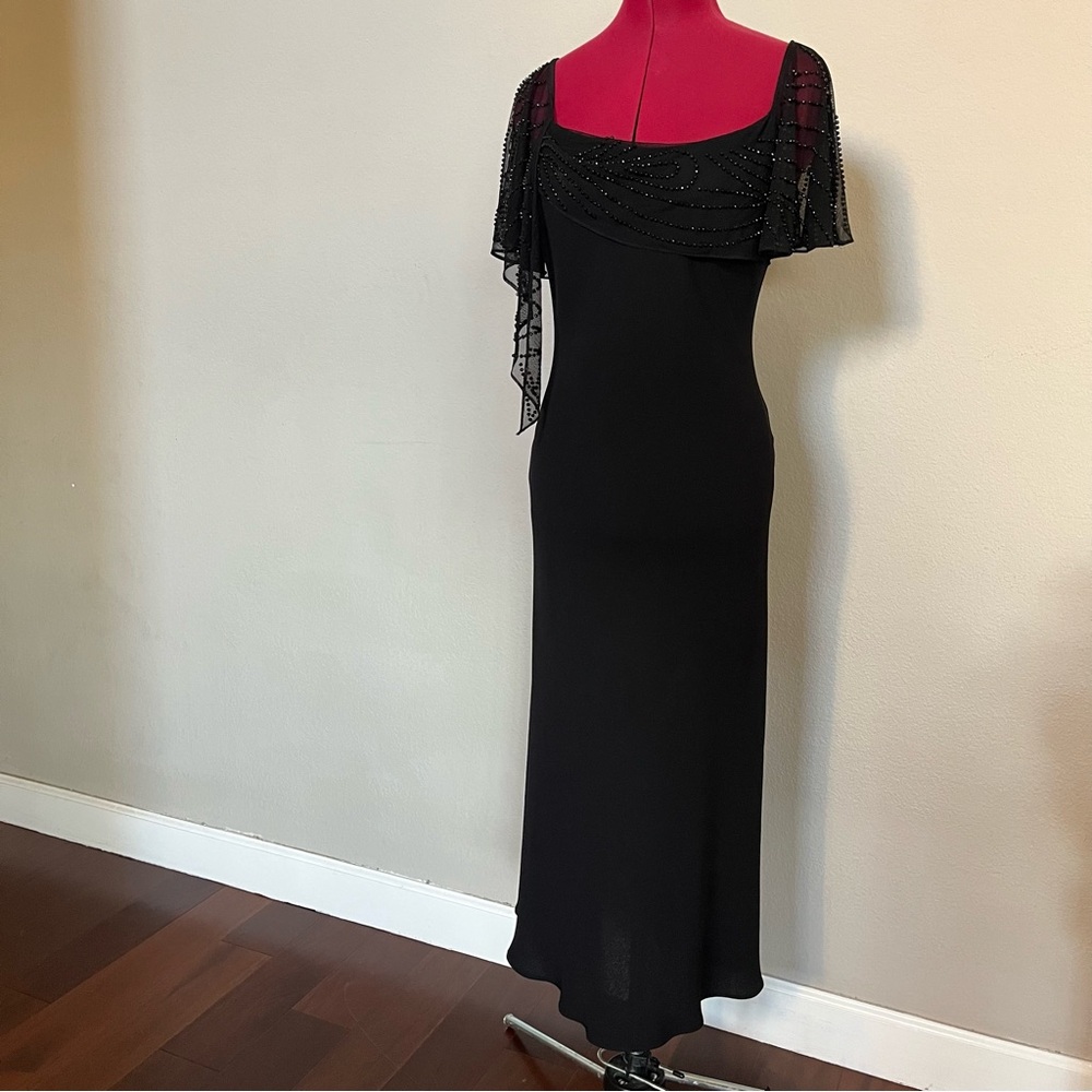 Vintage beaded 80s ๐ค draped neckline ballroom dance lbd classic 8P S.L. Fashion - Picture 9 of 15